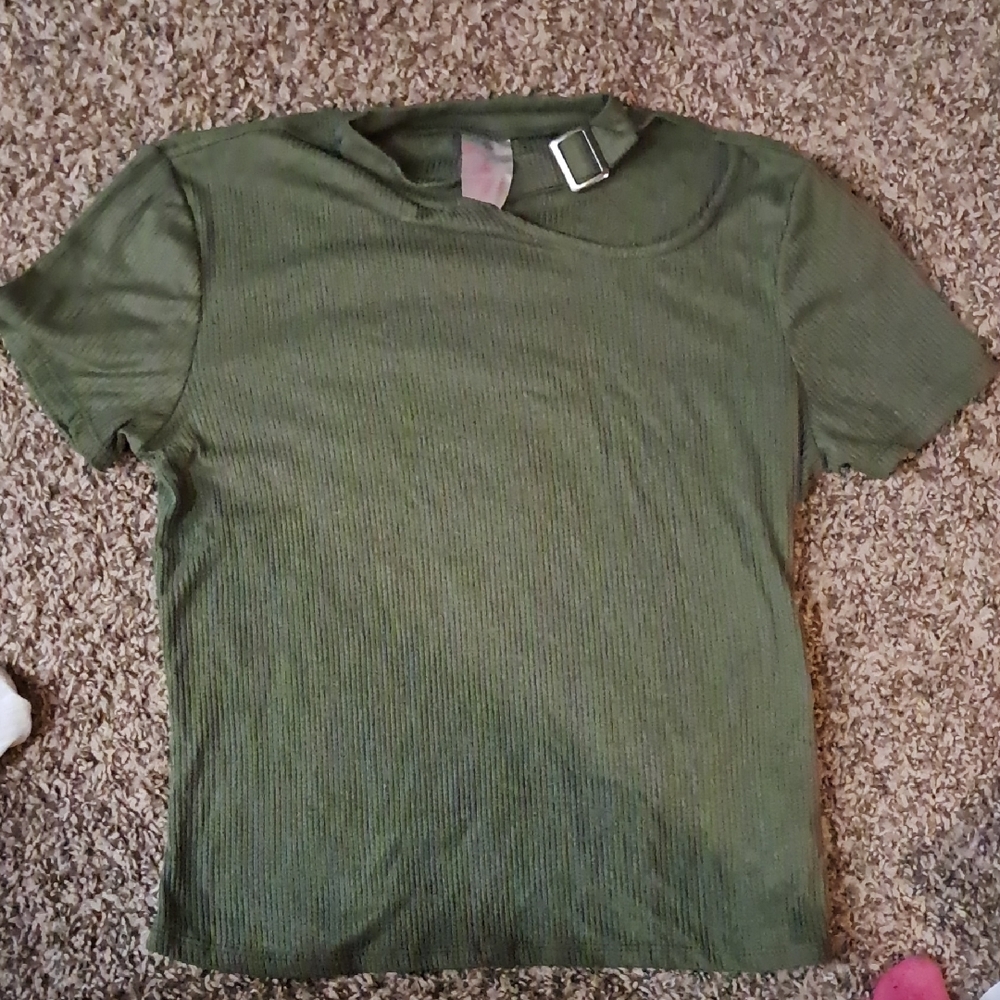 Green Ribbed Short Sleeve Top